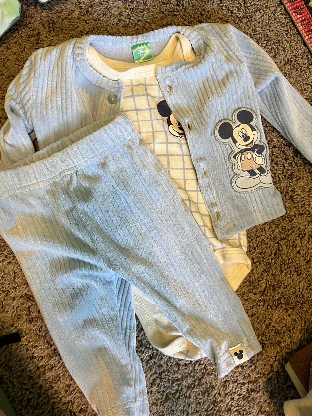 Disney Light Blue Mickey Mouse Infant 3-Piece Outfit